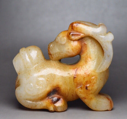 Chinese Antique Hetian Jade Carving Beast Statue Nice Figurines Collection Art