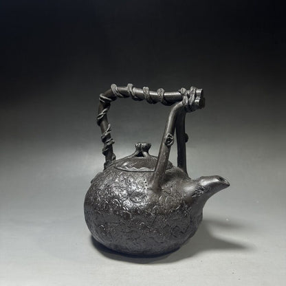 vintage chinese yixing purple clay teapot zisha ceremony carving Collectible art