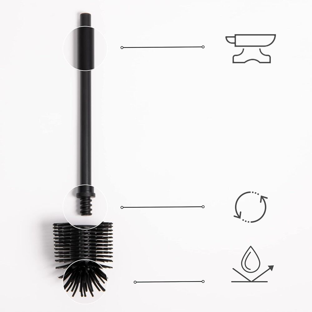 Stainless Steel Toilet Brush Silicone Head & Toilet Brush Holder in Wooden Optic