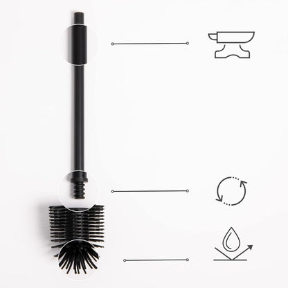 Stainless Steel Toilet Brush Silicone Head & Toilet Brush Holder in Wooden Optic