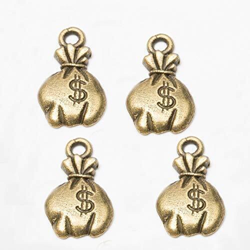 Mystart 100 Pieces Antique Bronze Mini US Dollar Sign Money Bag Charms