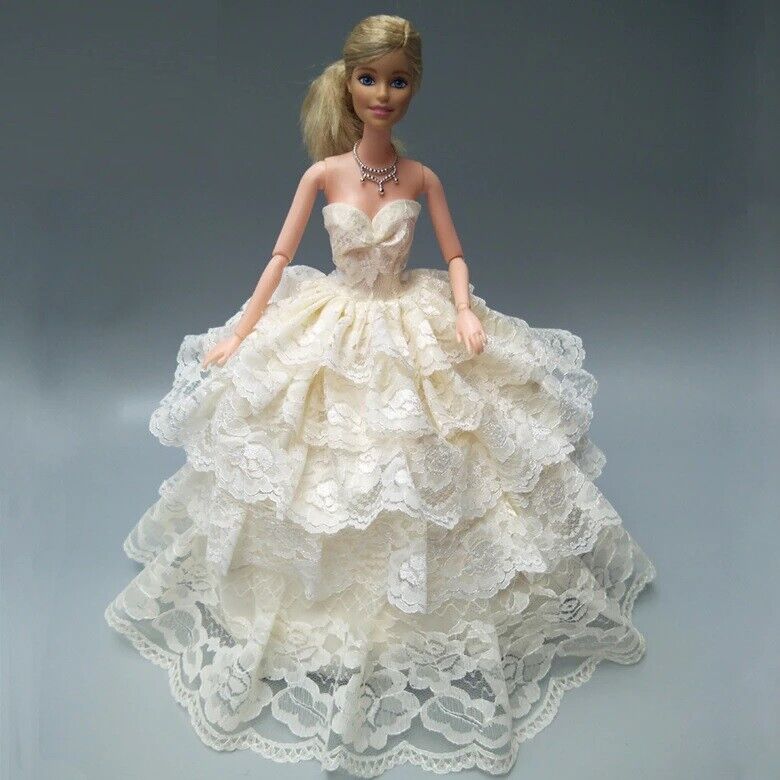 Doll Wedding Dress Western-Style Bride White Gown Veil Girls Kid Toys 29cm Cloth