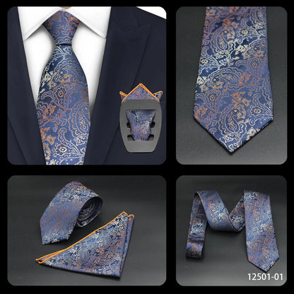 Men Necktie 2Pcs Jacquard Woven Paisley Tie Handkerchief Business Party Wear 7cm