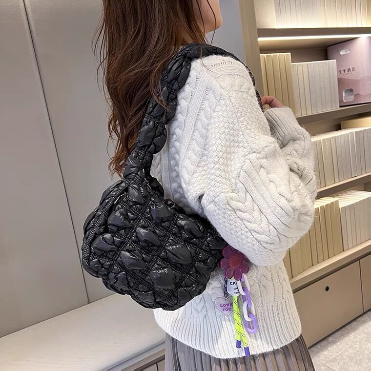 Nylon Women Shoulder Bags Lady Handbags Pleated Underarm Bag Small