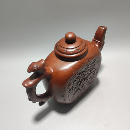 Vintage Chinese Yixing Purple Clay Teapot Zisha Ceramic Carving Nice Tea Set Art
