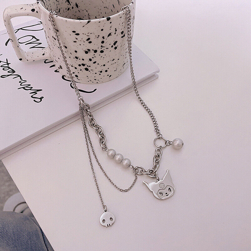 Cute Women Girl's Kuromi Titanium Stainless Steel Necklace Pendant Chain Gift