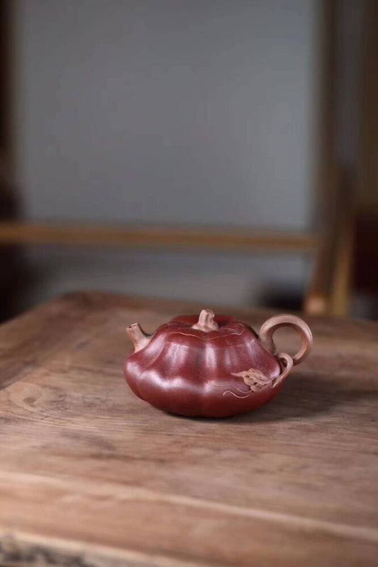 230cc China Yixing Handmade Zisha Qingshui Clay Teapot Pumpkin Hu Teapot-