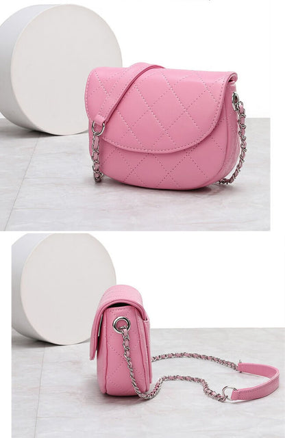Mini Quilted Sheepskin Leather Saddle Shoulder Bag Flap Purse Handbag Crossbody