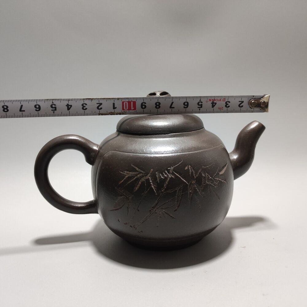 Vintage Chinese Yixing Purple Clay Teapot Zisha Ceremony Carving Bamboo Teaware