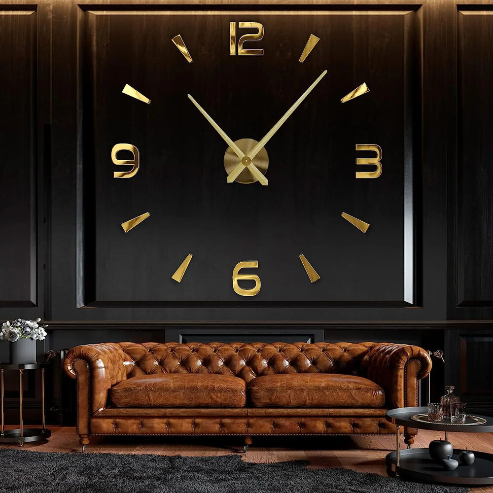 DIY Wall Clocks Acrylic Mirror Large 3D Frameless Home Living Room Decor 37-47In