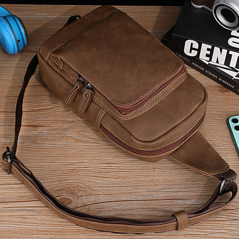 Sling Backpack Men's Leather Crossbody Chest Bag Shoulder Bag Casual Daypack