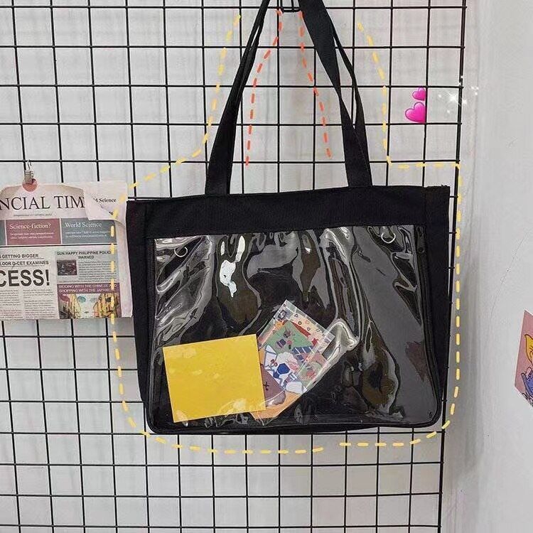 35*25*5CM Bag Women Canvas Bag PVC Transparent Purse Shoulder Bag Satchels Pink