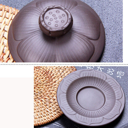 Chinese gaiwan zisha purple clay tureen lotus design cup bowl saucer with lid