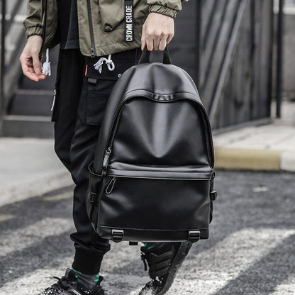 Men Leather Backpack Black School Bags Boys 15.6 Inch Laptop Backpacks