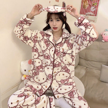 HelloKitty Pajamas Women's Winter Coral Plush Home Fur Set