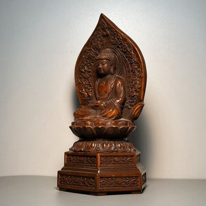 Vintage Chinese Antique Wooden Carving Medicine Buddha Statue Wood Sculpture Art