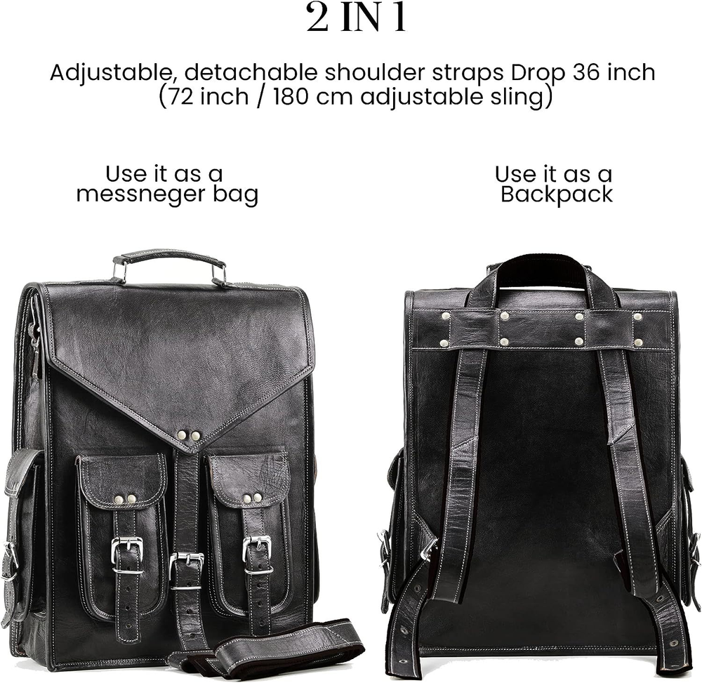 Handmade World Black Vintage Leather Backpack Laptop Messenger Bag Rucksack...