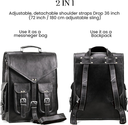 Handmade World Black Vintage Leather Backpack Laptop Messenger Bag Rucksack...