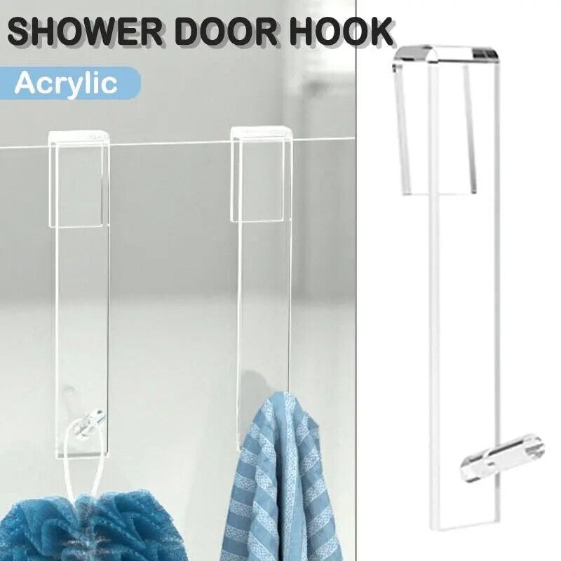 Over Door Hook Acrylic Bathroom Shower Towel Rack Punch-Free Bathrobe Hanger 7in