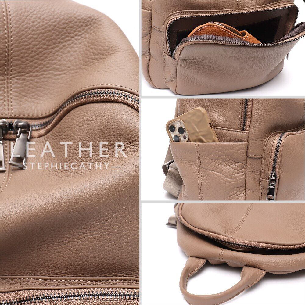 Genuine Leather Backpack Women Men Shoulder Bag School Travel Cowhide