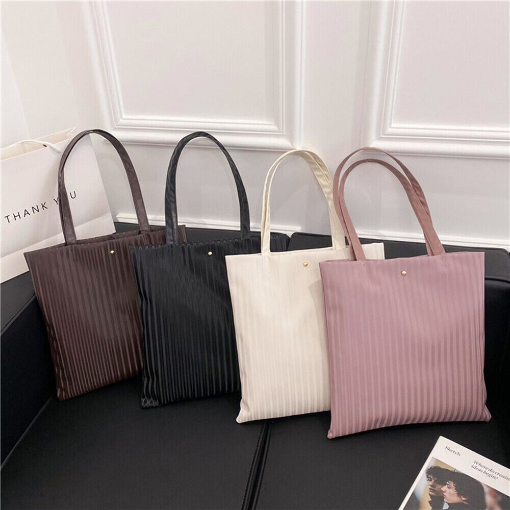 PU Leather Underarm Shoulder Bag Tote Bag Solid Color Striped Bucket Bag*