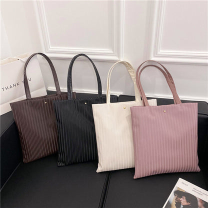 PU Leather Underarm Shoulder Bag Tote Bag Solid Color Striped Bucket Bag*