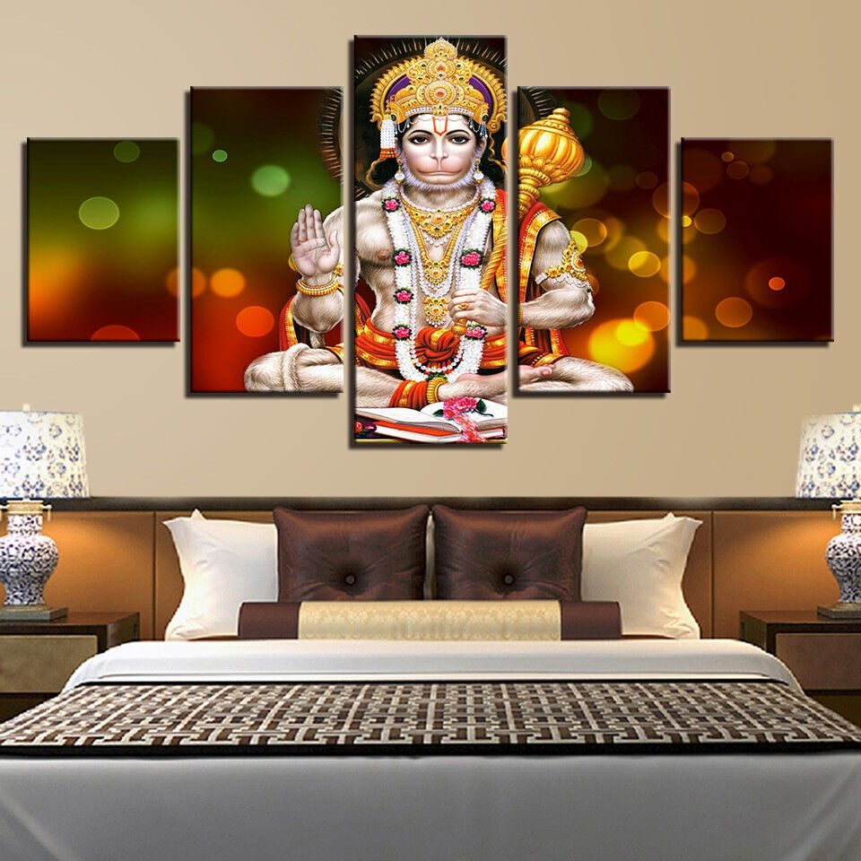 Lord Hanuman Jayanti Hindu Fest Poster 5 Panel Canvas Print Wall Art Home Decor