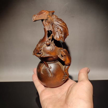 Exquisite Chinese gourd statue Boxwood wooden ornaments carved frog snail spider