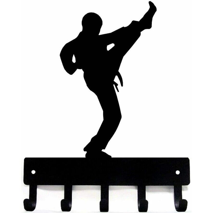 Karate Kick Male Sport - Key Hooks Holder Wall Mounted Hook Up Artwork Shape