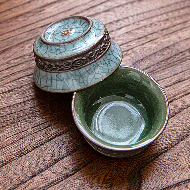 China tea cup relief master cup porcelain kungfu tea cup longquan celadon teacup