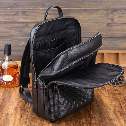 Top Cow Leather Black Men's bag, Soft Leather Large Capacity Backpack Travel Bag