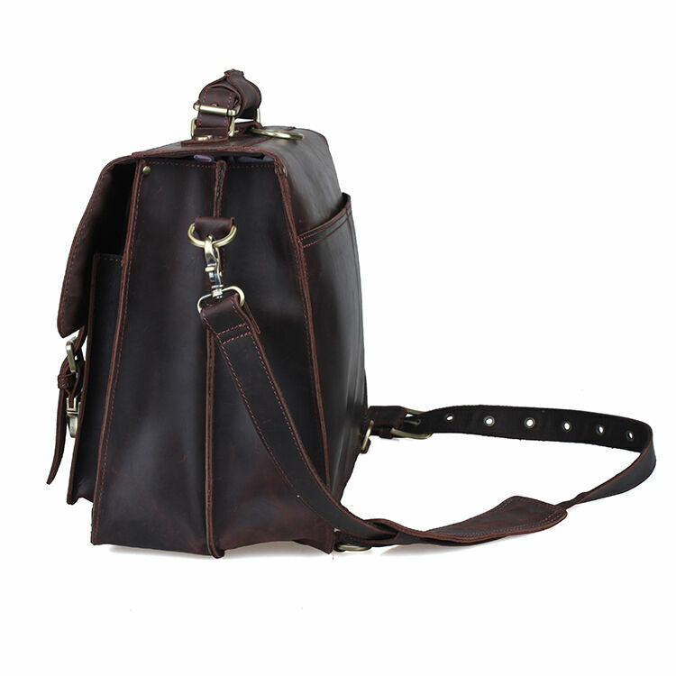 Men Leather Large Backpack Hiking 16" Laptop Messenger Bag Heavy Duty Briefcases