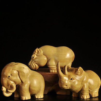 Wood Carving Elephant Animal Simple Wooden Crafts Statue Home Decoration Gift