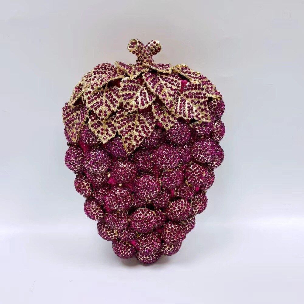 Dinner Bag Fruit Shaped Handbag Rhinestone Grape Purse Chains Strap 18*6*12 CM