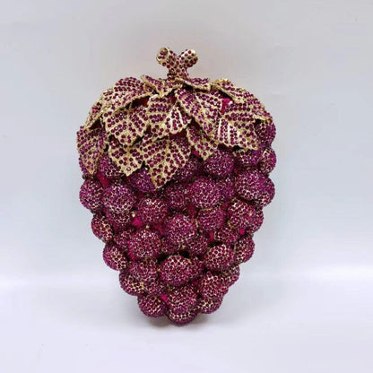 Dinner Bag Fruit Shaped Handbag Rhinestone Grape Purse Chains Strap 18*6*12 CM