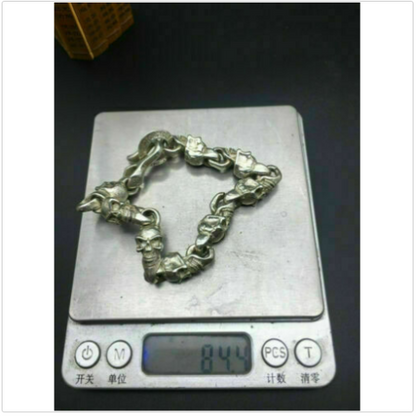chinese miao silver cast cool skull statue bracelet jewel collectable gift Art
