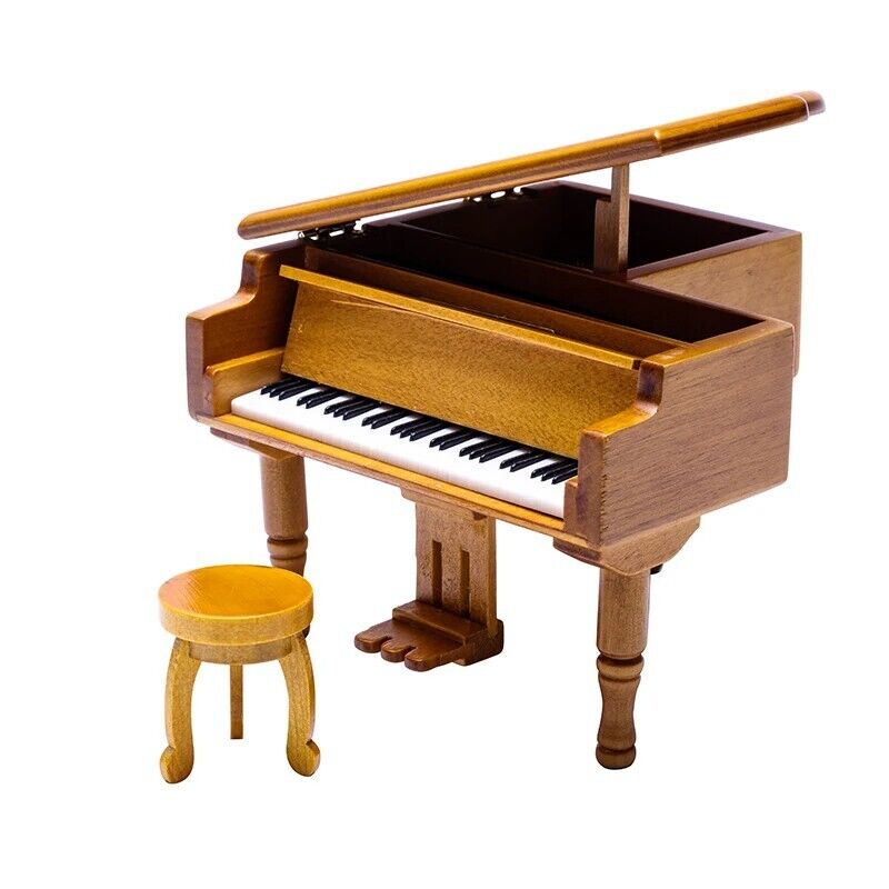Piano Music Box Round Stool Jewelry Storage Christmas Birthday Tone 5.9x4.9x3.7"