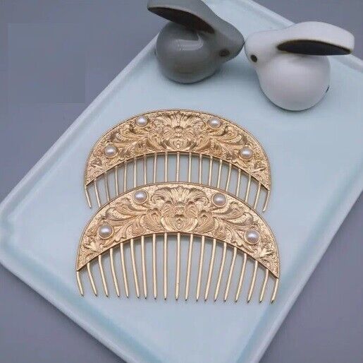 Women Hair Comb Plastic Golden Peony Pattern Classic Tang Style Fashion Headwear
