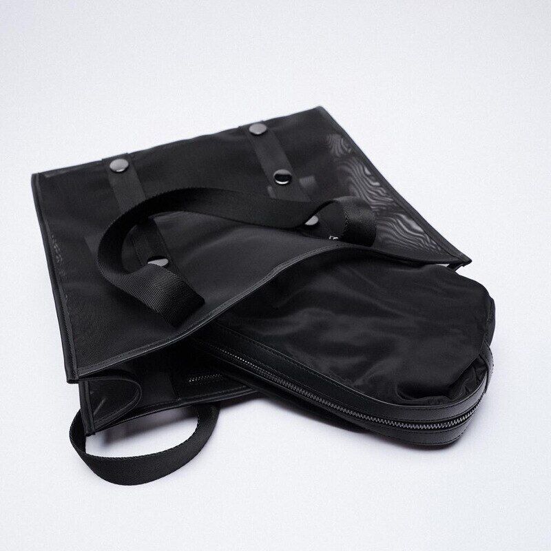 Mesh Tote Women Handbag Rivet Black Shopper Bag Shoulder Bag Bags Women