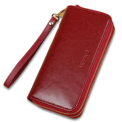 Cowhide Wallet Long Double Zipper Large Clutch Coin Purse Card Holder Phone Bag