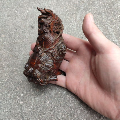 China Boxwood Wood Carving Chinese Dragon Statue Loong Sculpture Home Decor Desk