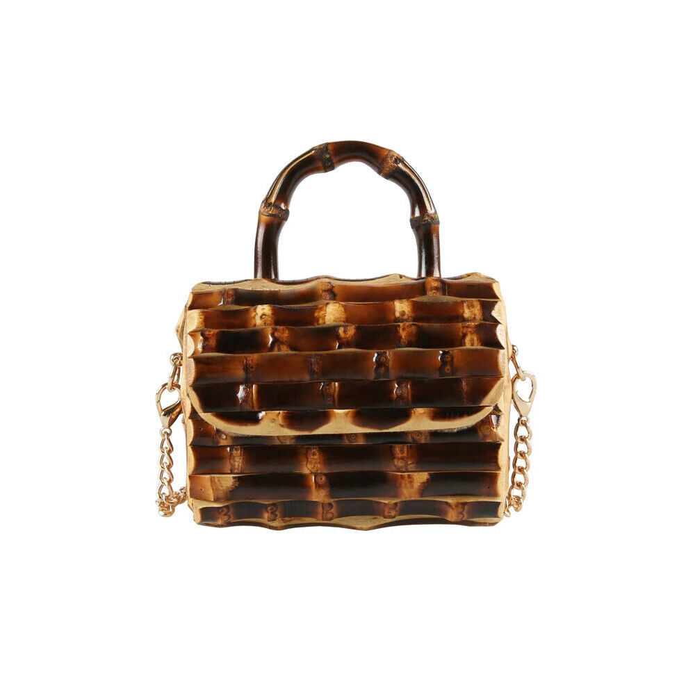 Rattan Straw Bamboo Root Mini Cross Body Messenger Shoulder Bag Handbag