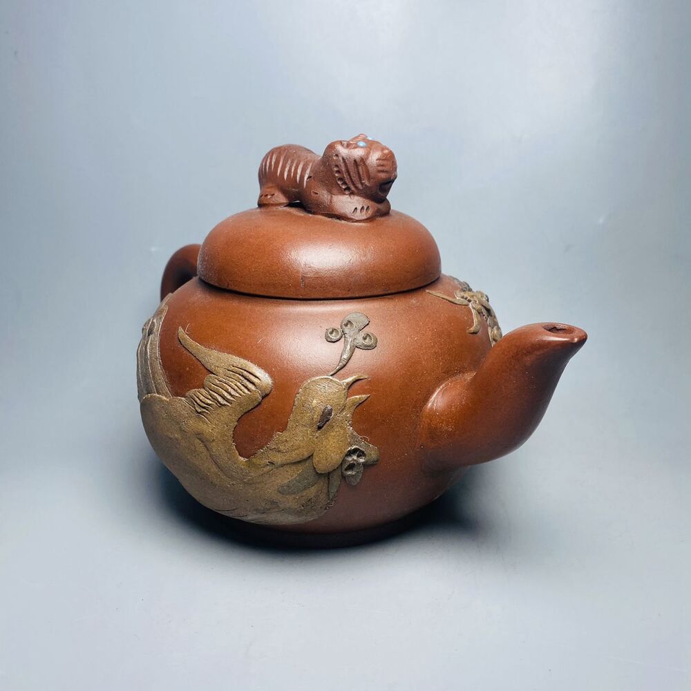 Vintage Chinese Yixing Purple Clay Teapot Zisha Ceramic Carving Dragon Teaware