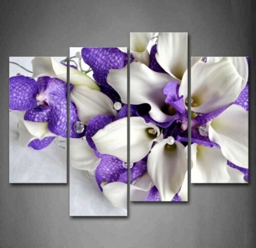 Purple White Natural Flower 4 Pieces Canvas Print Wall Art Home Decor Cuadros