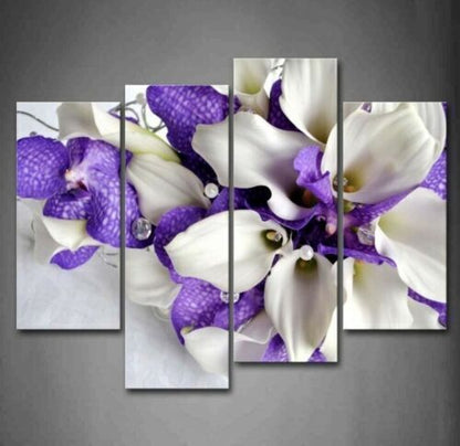 Purple White Natural Flower 4 Pieces Canvas Print Wall Art Home Decor Cuadros