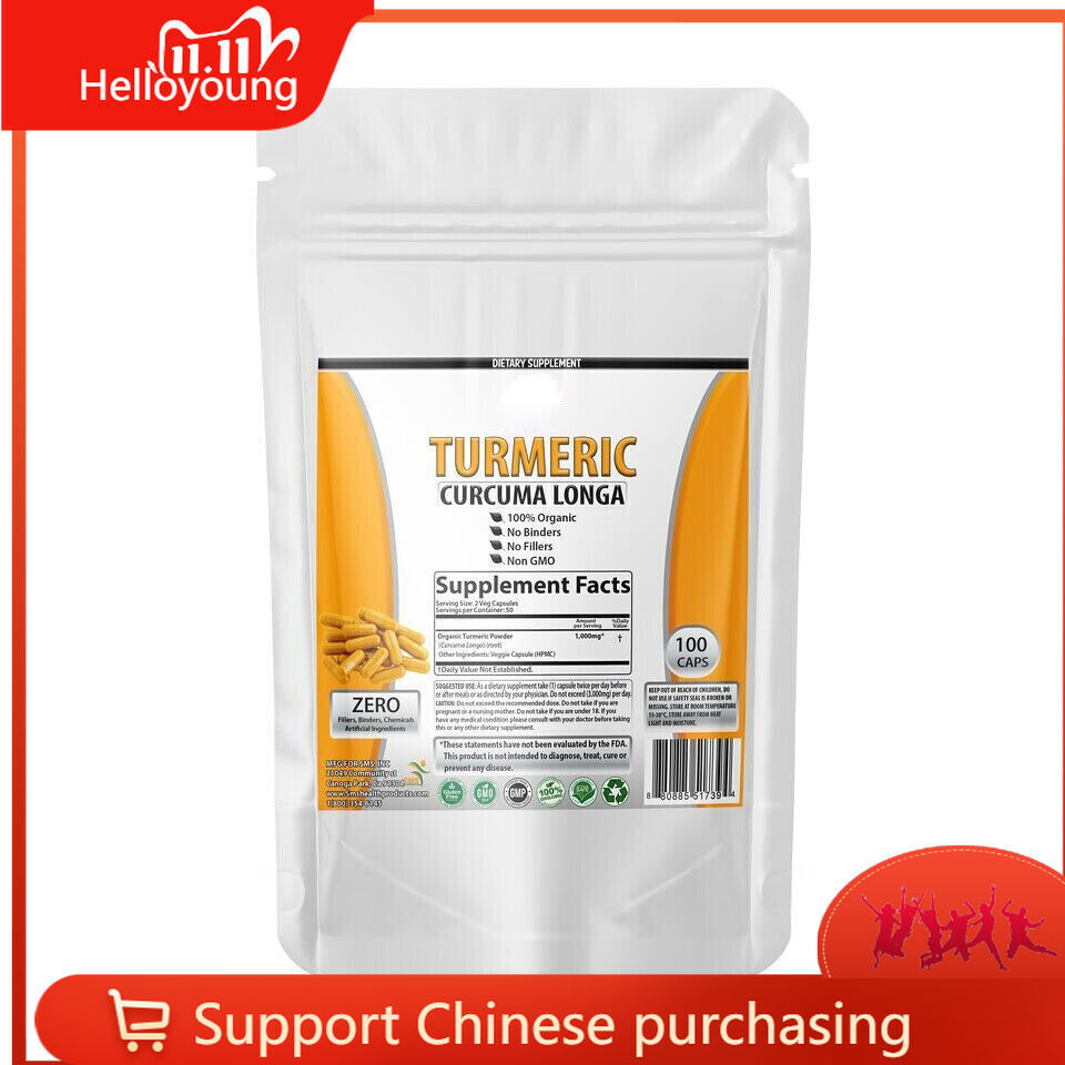 Turmeric Curcumin Turmeric 100 capsules 500mg 100% organic US seller -