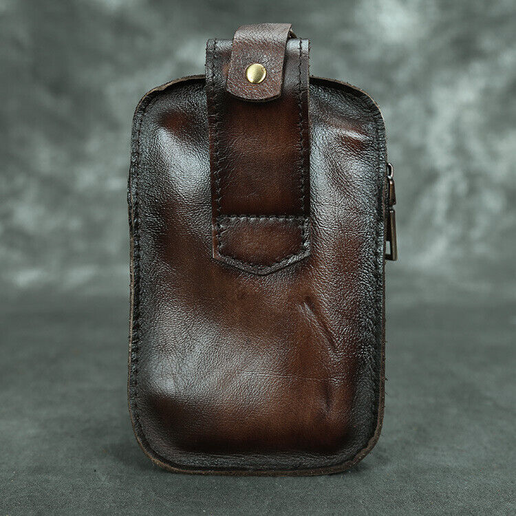 Brushed Color Men's Design Leather Small Waist Bag Fashion Hook Fanny Belt Pack