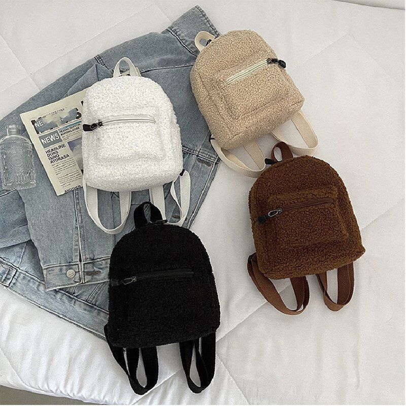 Plush Backpack Solid Color Little Girls Wild Fashion Soft Stylish Small Daypack