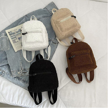 Plush Backpack Solid Color Little Girls Wild Fashion Soft Stylish Small Daypack