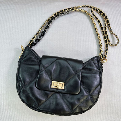 Quilted Lambskin Leather Hobo Purse Shoulder Bag Tote Handbag w/ Chains Fashion